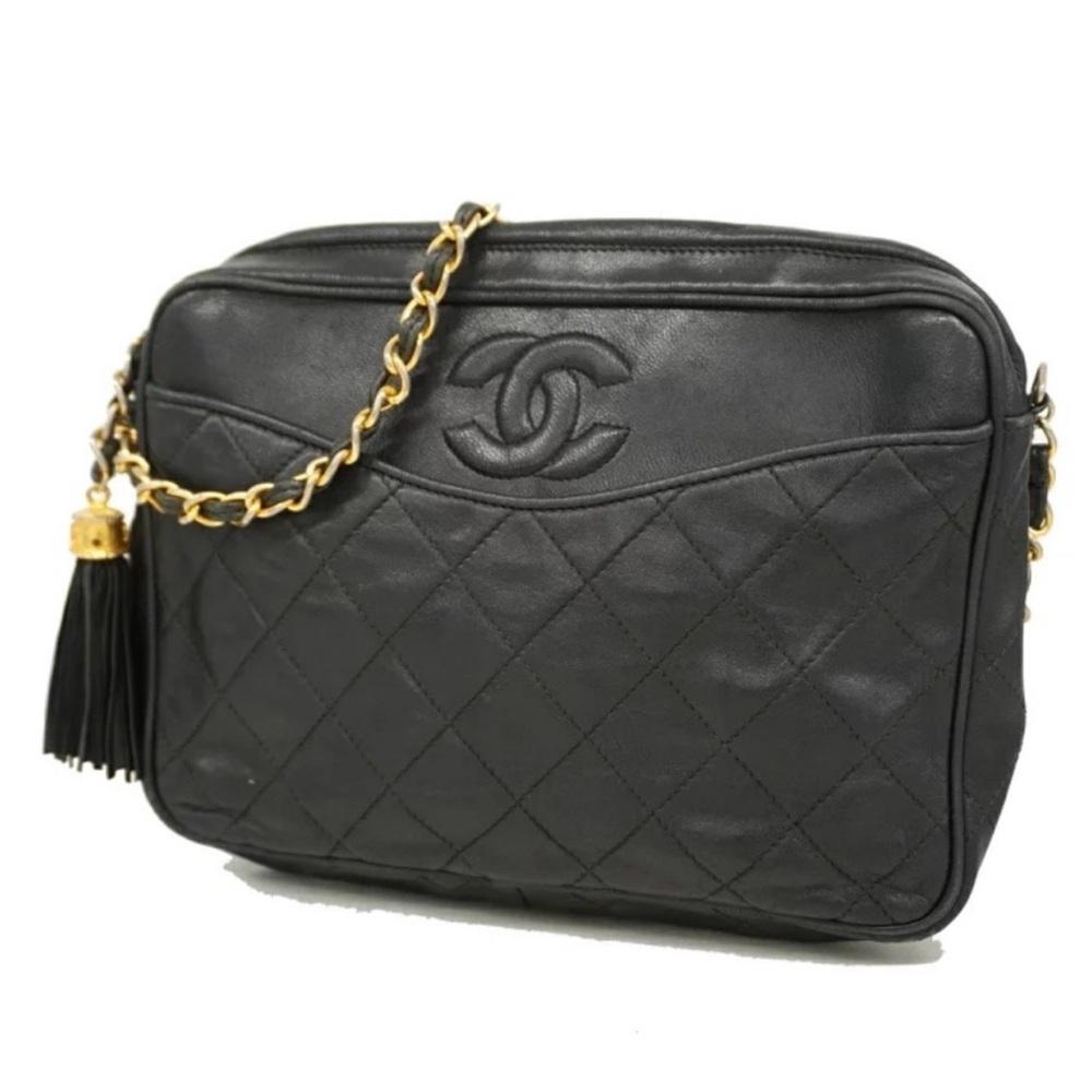 Authentic CHANEL vintage black lambskin fringe crossbody